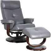 Leroy Swivel Pedestal Recliner with Ottoman in Tufted Robbie Dark Gray Top-Grain Leather